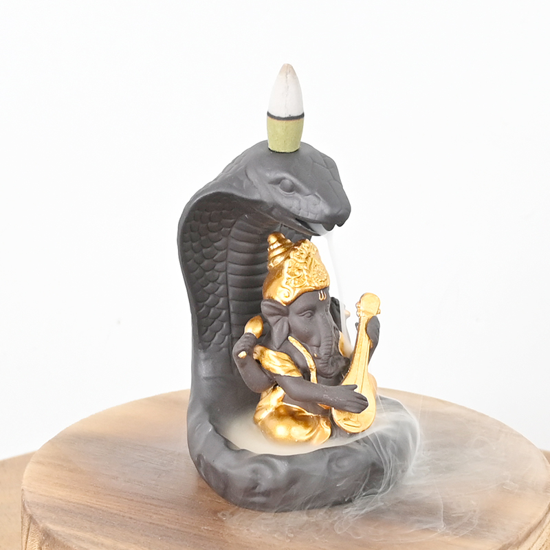 Skulpturen im Ganesha und Schlangenstil Ganesha Stil Design Keramik Wasserfall Backflow Weihrauchbrenner