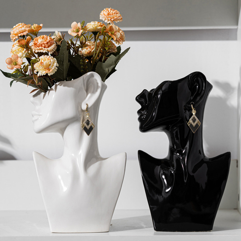 Großhandel mit moderner Keramik-Gesichtsvase, Büstenstatue für Heimdekoration, OEM-kundenspezifischer Porzellan-Menschenkopf-Blumentopf, Schmuck-Display-Halter