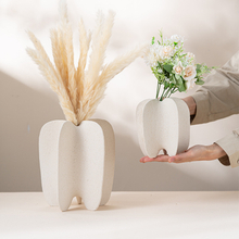 Moderne geometrische Keramikvase, matte Sandstruktur, abstrakter Blumentopf für nordische Heimdekoration, Großhandel, modernistische Steinzeug-Kunsthandwerk