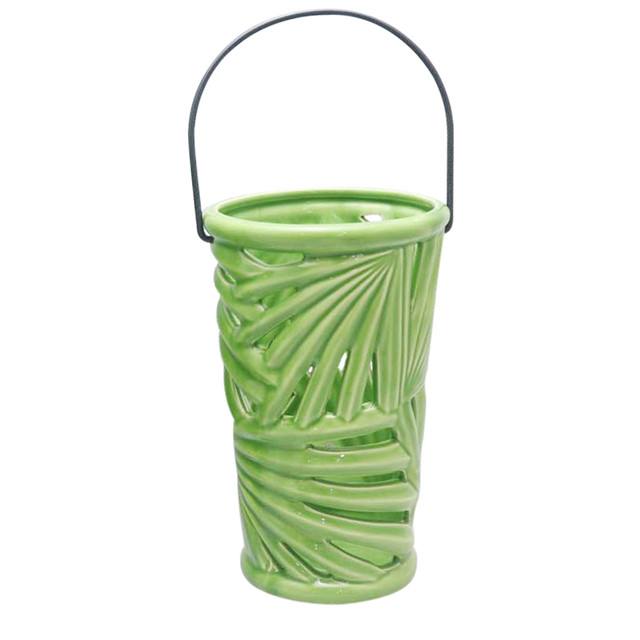Keramik Green Basket Style Hurricane Lampe