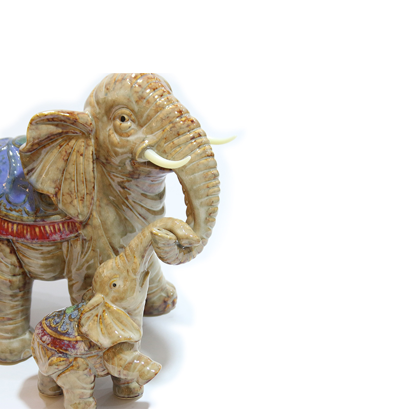 Keramik-Elefanten-Tierverzierung Bunter Elefant zieht Baby-Elefanten