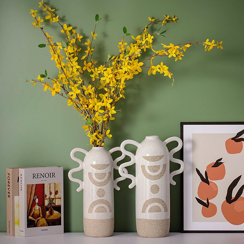 Keramik Vasen Binaural Stil Design Blume arrangieren Behälter Hauseinrichtung Dekoration