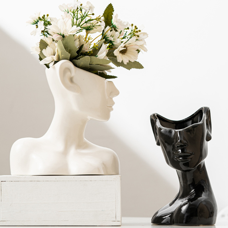 Moderne nordische Keramik-Gesichtsvase, abstrakter menschlicher Kopf, Blumentopf, Großhandel, kreative Porzellan-Körperbüste-Vase für Heimdekoration