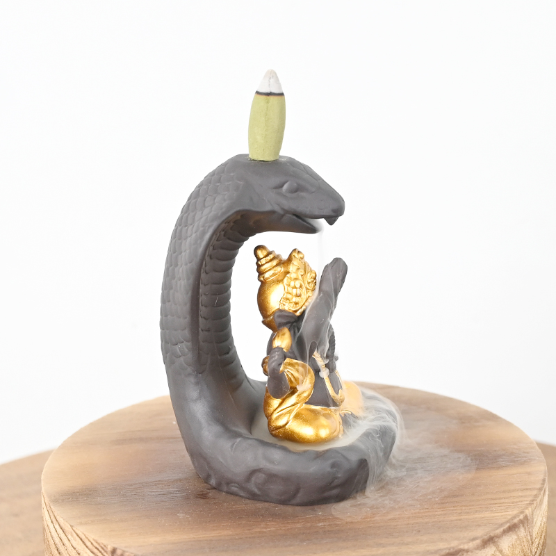Skulpturen im Ganesha und Schlangenstil Ganesha Stil Design Keramik Wasserfall Backflow Weihrauchbrenner