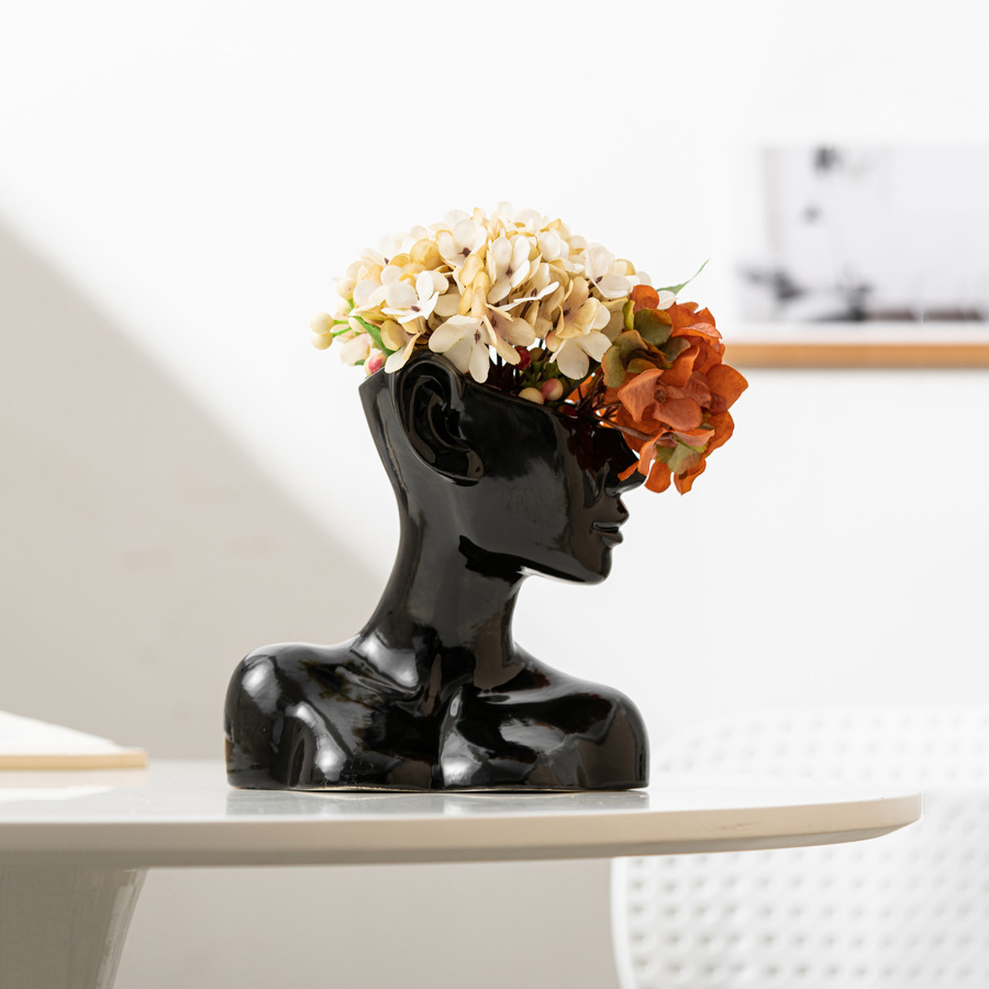 Moderne nordische Keramik-Gesichtsvase, abstrakter menschlicher Kopf, Blumentopf, Großhandel, kreative Porzellan-Körperbüste-Vase für Heimdekoration