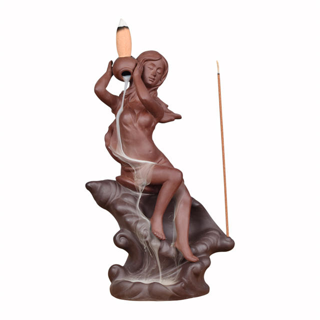 Statue Beauty Sitzen auf Conch Woman Goddess Keramik Backflow Weihrauchbrenner