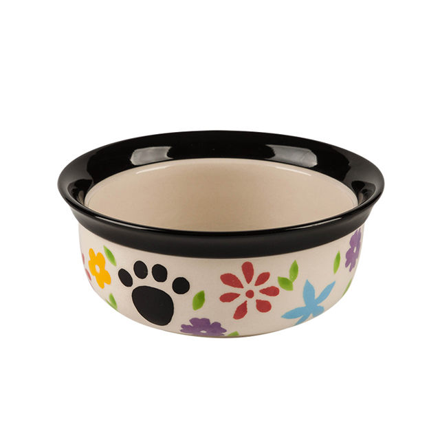 Black Circle Edge Bowl Bottom Printing Hund Footon Circular Dog Footon Keramik Dog Bowl Keramik Pet Feeder