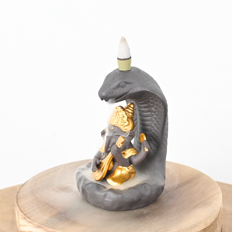 Skulpturen im Ganesha und Schlangenstil Ganesha Stil Design Keramik Wasserfall Backflow Weihrauchbrenner