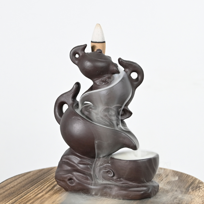 Keramik Drei Teekannen zusammen gestapelt Stil Design Weihrauchkegel Wasserfall Backflow Little Buddha Skulptur Keramik Backflow Weihrauch Brenner
