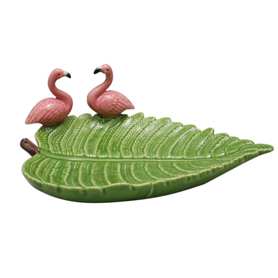 Keramische Kokosnussblätter mit rosa Flamingo-Platte