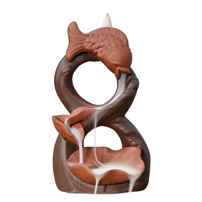 Keramik Fisch Lotus Rückfluss Weihrauchbrenner