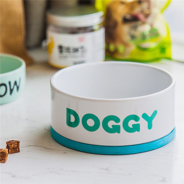 mit Logo gedruckt kreisförmige Keramik Hundefutter Pink Ceramic Pet Feeder Dog Bowl