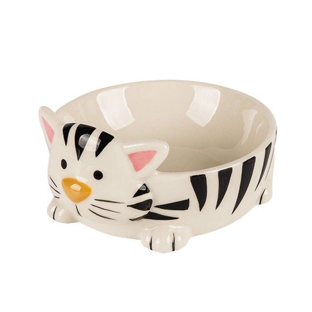 Schwarzer Kreis WithCat's Kopf und Füße bedruckt kreisförmiges Keramik-Hundefutter Pink Ceramic Pet Feeder Cat Bowl