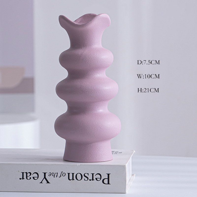 Pink, Blau, Schwarz, Weiß, Dreischicht Blumenstil Design Keramikvasen für die Heimdekoration