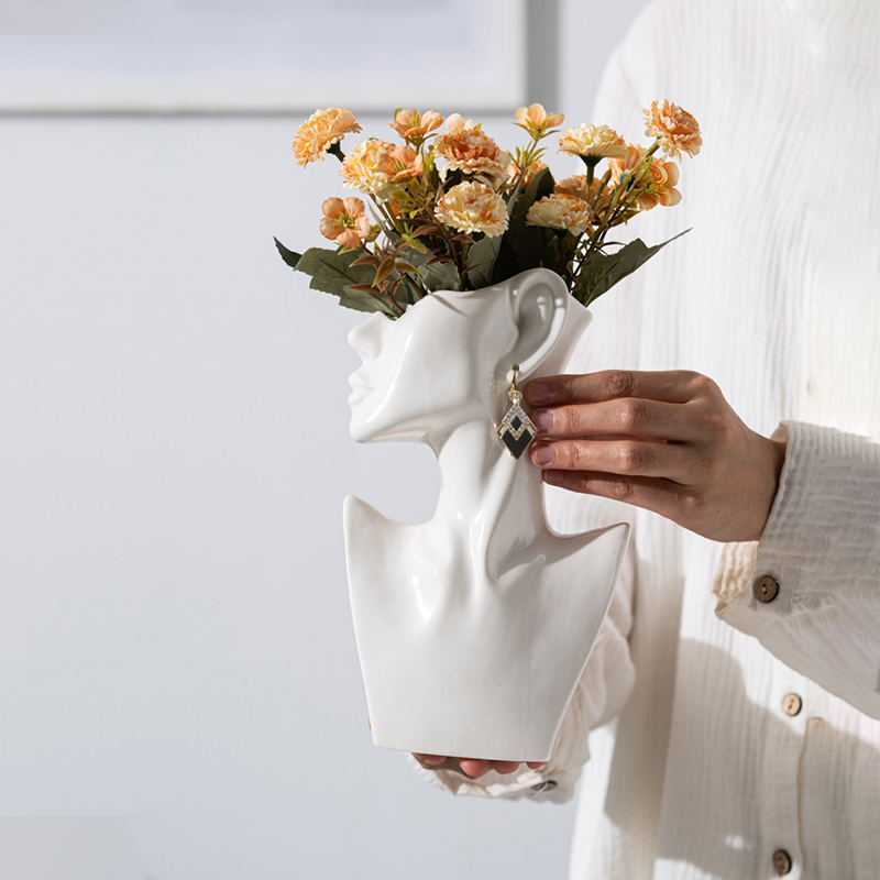 Großhandel mit moderner Keramik-Gesichtsvase, Büstenstatue für Heimdekoration, OEM-kundenspezifischer Porzellan-Menschenkopf-Blumentopf, Schmuck-Display-Halter