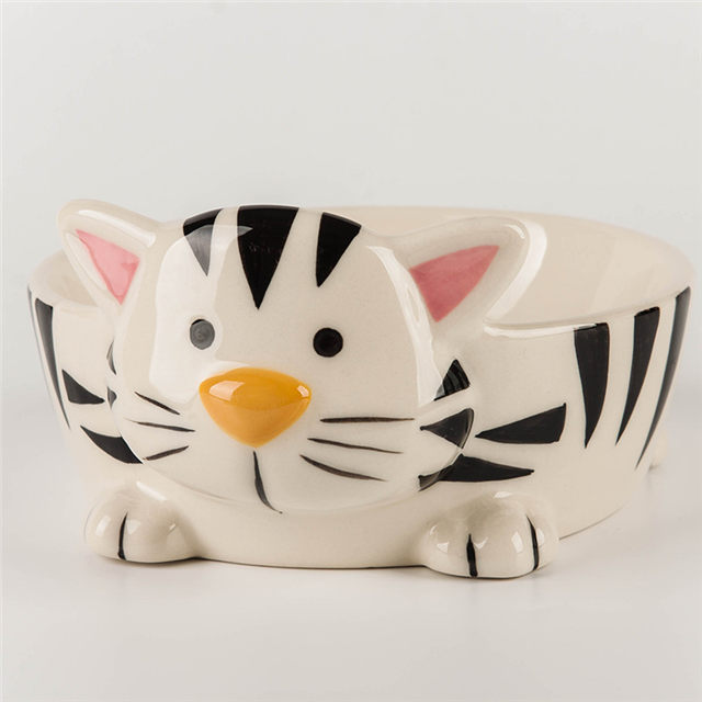 Schwarzer Kreis WithCat's Kopf und Füße bedruckt kreisförmiges Keramik-Hundefutter Pink Ceramic Pet Feeder Cat Bowl