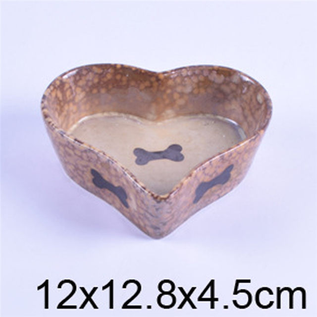 Brown Heart Shaped Bowl Gedrucktes Knochenbild Ceramic Pet Feeder Ceramic Dog Bowl