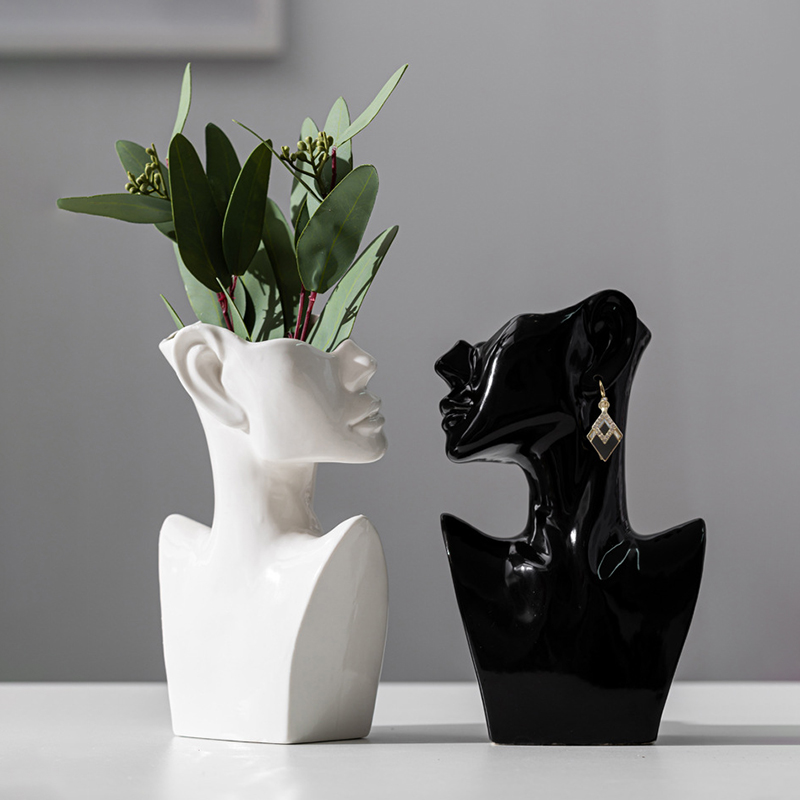 Großhandel mit moderner Keramik-Gesichtsvase, Büstenstatue für Heimdekoration, OEM-kundenspezifischer Porzellan-Menschenkopf-Blumentopf, Schmuck-Display-Halter