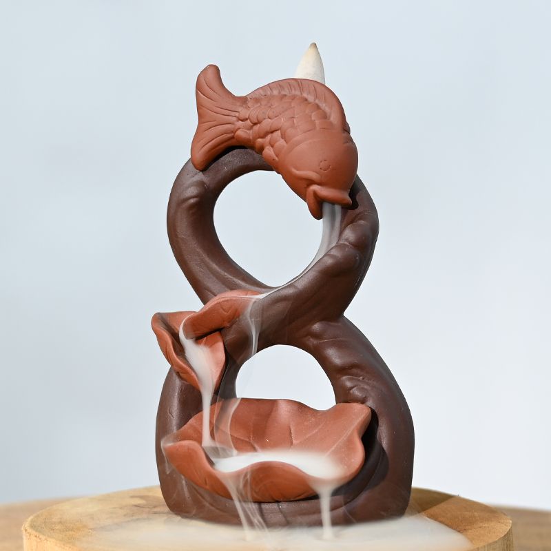 Keramik Fisch Lotus Rückfluss Weihrauchbrenner