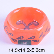 Polygon Style Orange Glasur Schüssel Boden Gedruckte Hundeohren Keramik Pet Feeder Keramik Hundenapf