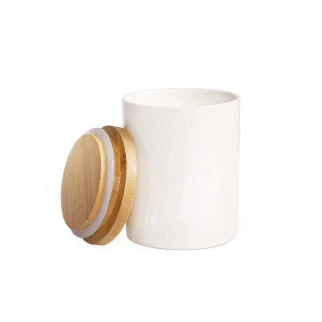 Weißer Keramiktopf Mit Bambusdeckel Keramikkerzenglas