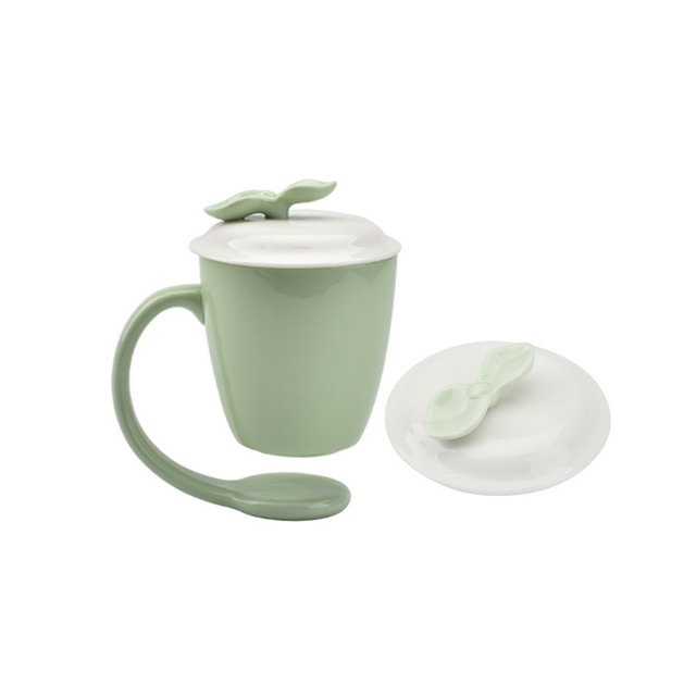 Grüne Farbe Home Decoration Custom Hängetassen schwimmende Keramik Kaffeetasse mit Griff und Deckel