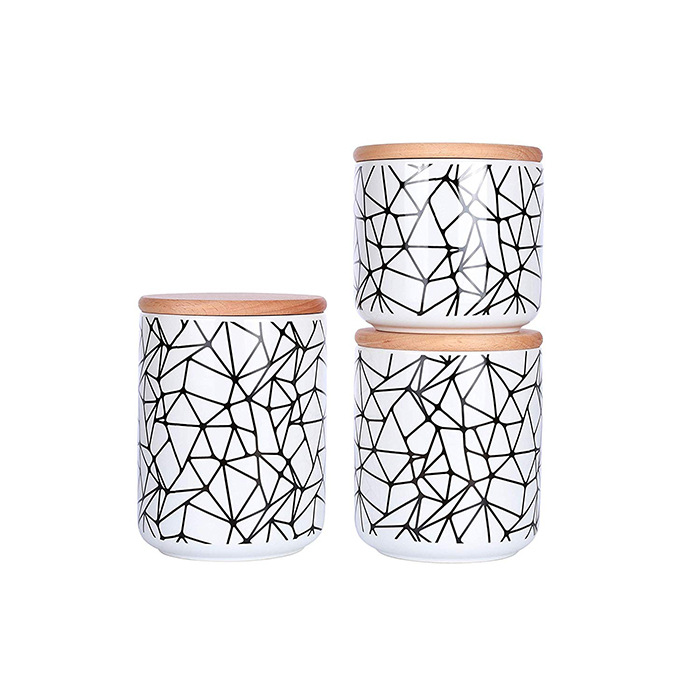 Mit Bambusdeckel Store Candy Cookies Kaffee Bedrucktes Streifenmuster Keramikglas