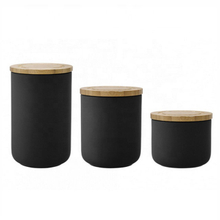 schwarzer Keramiktopf mit Bambusdeckel Süßigkeiten aufbewahren Kaffee Kaffee Keramikglas
