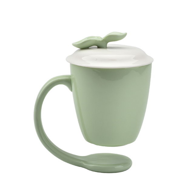 Grüne Farbe Home Decoration Custom Hängetassen schwimmende Keramik Kaffeetasse mit Griff und Deckel