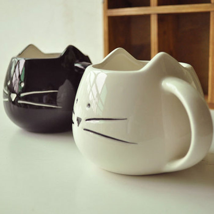Schwarze oder weiße Farbe Feline Style Keramik Kaffeetasse oder Teetasse