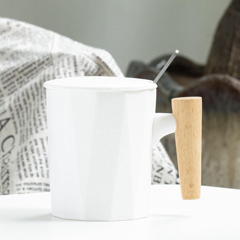 benutzerdefinierte Logo Geschenkbox Porzellan Kaffeetasse Set Holzgriffe Keramik Tasse