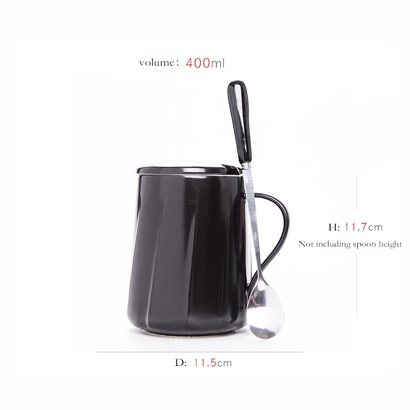 benutzerdefinierte Logo Geschenkbox Porzellan Kaffeetasse Set Holzgriffe 400ml Schwarz-Weiß Keramik Tasse Set