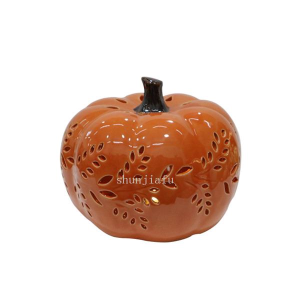 Rosa Keramik Kürbisse Form LED Laterne Keramik Kürbis ausgehöhlt Laterne Keramik Kürbisse Dekorationen