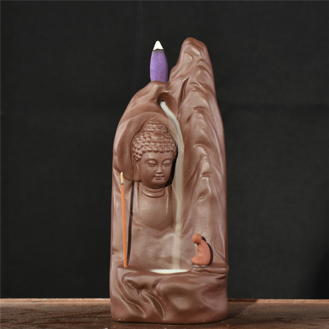 Heimtextilien Dekorieren Keramik Statue Goldener kleiner Buddha Keramik Backflow Weihrauchbrenner