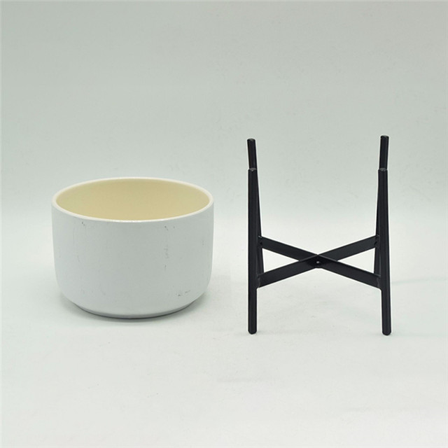 Tischplatte 4 Fuß schwarz Eisenhalterung Keramik weiß Blumentopf