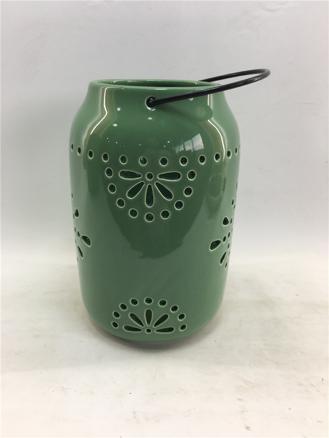 Einrichtungsgegenstand Dekorationgrün Keramik Zylinder Streifen Form Stil Aushöhlung Hurricane Keramik Laterne