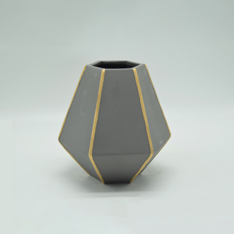 Heimtextilien Dekoration Tischplatte Keramik Vase Desktop Dekoration Polyhedrose Grau Keramik Vase