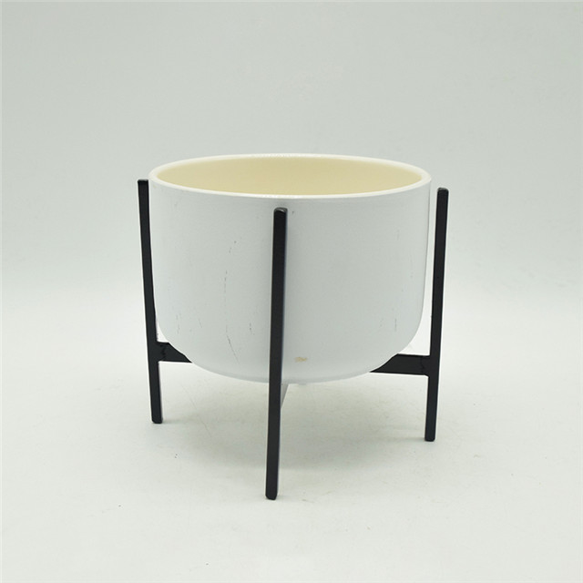 Tischplatte 4 Fuß schwarz Eisenhalterung Keramik weiß Blumentopf
